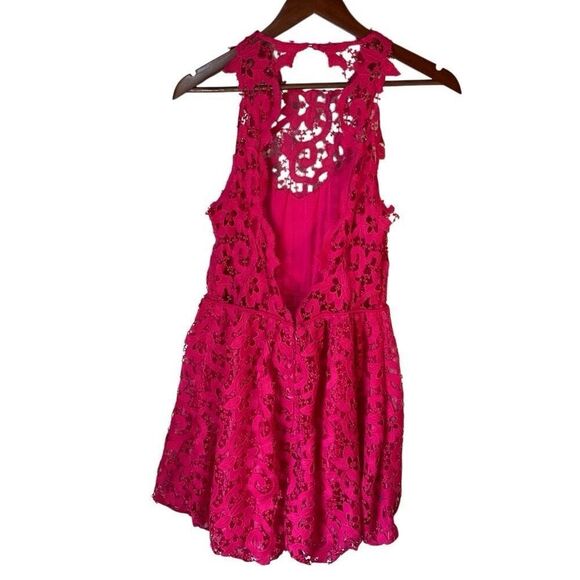 Saylor Hot Pink Lace Backless Mini Bubble Skirt Dress, M Pockets! - Picture 9 of 16